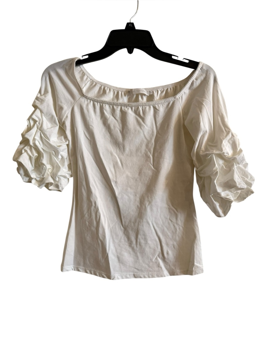 Anne Fontaine White Cotton Gathered Sleeve Off Shoulder Top